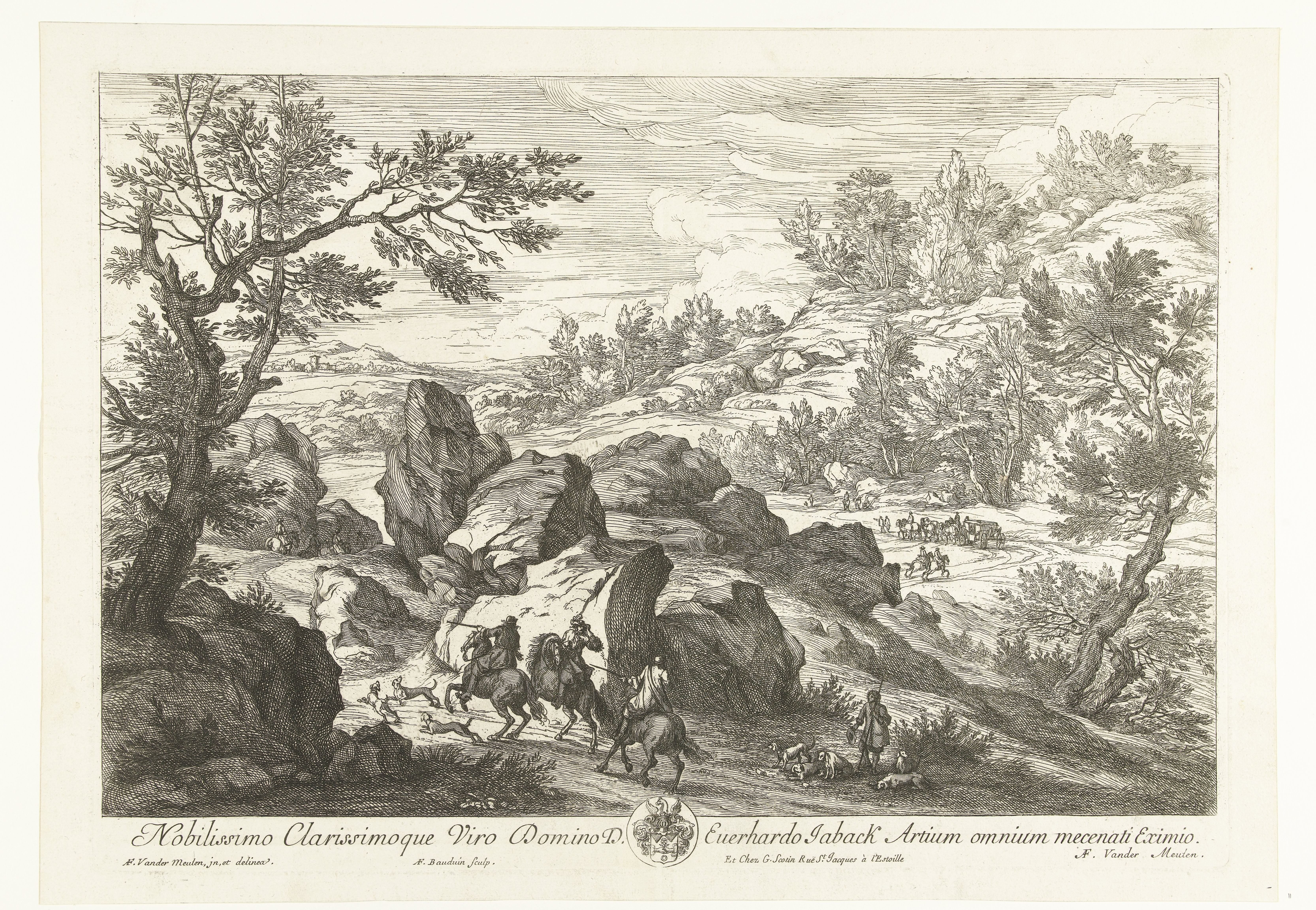 Landschap met ruiters bij rotspartij by Adriaen Frans Boudewyns