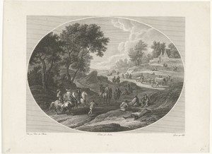 Landschap met ruiters en wandelaars