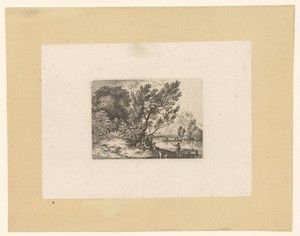 Landschap met rustende figuren bij de oever van een rivier
