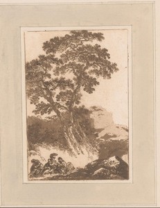Landschap met rustende soldaten bij een boom