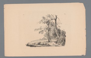 Landschap met schaap aan touw
