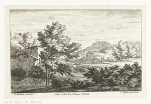 Landschap met schaapherders bij een watermolen