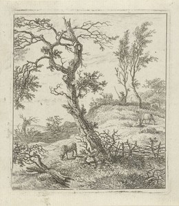 Landschap met schaapsherder op heuvel