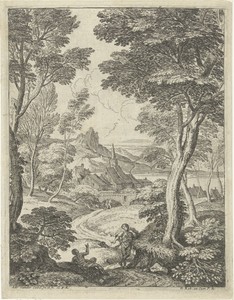 Landschap met spitse toren