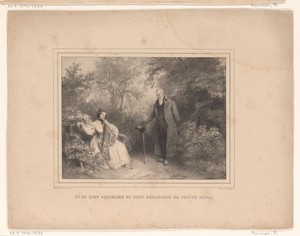 Landschap met staande man en een jonge vrouw op een bank