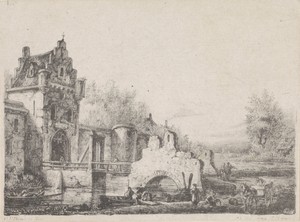 Landschap met stadspoort en ruïne