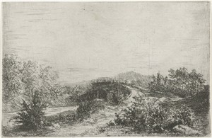 Landschap met stenen brug