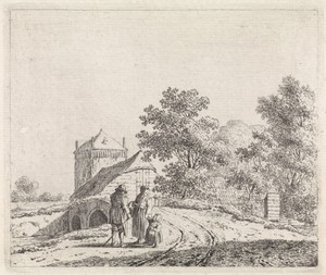 Landschap met stenen brug