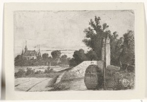 Landschap met stenen brug en kasteel