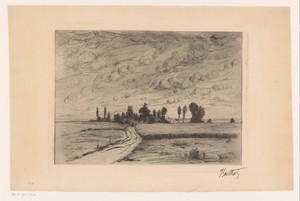 Landschap met stormachtige wolkenlucht