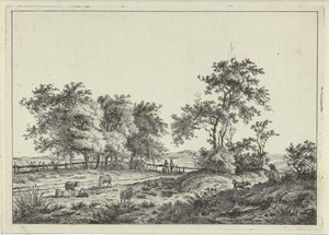 Landschap met tekenaar en hond