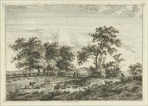 Landschap met tekenaar en hond