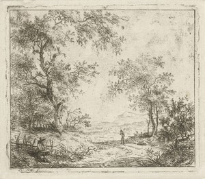 Landschap met tekenaar en wandelaar