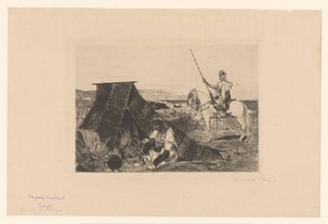 Landschap met tent en ruiter