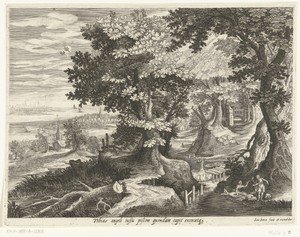 Landschap met Tobias en aartsengel Rafaël die vis schoonmaken