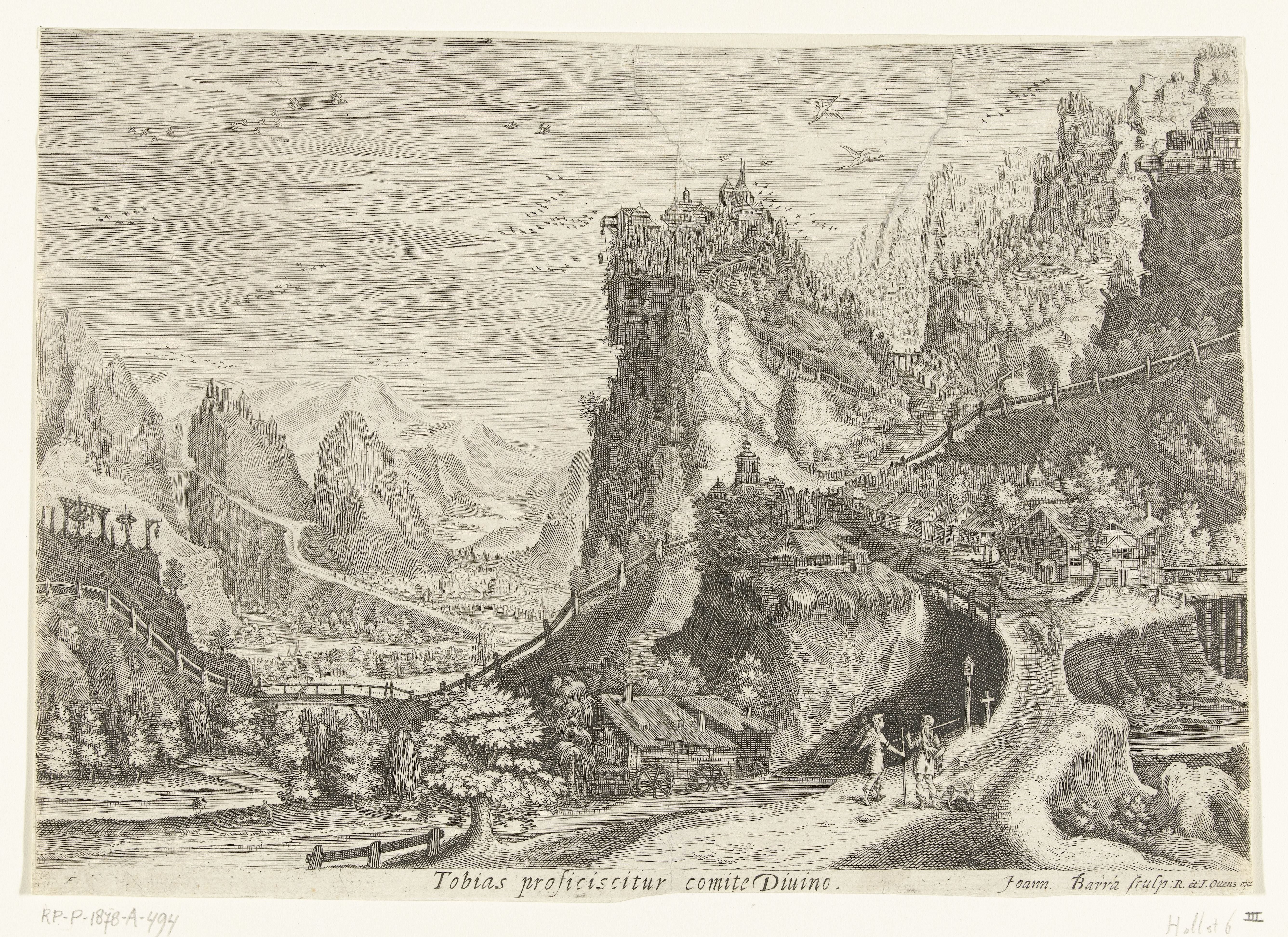 Landschap met Tobias en engel Rafaël op weg by Johan Barra