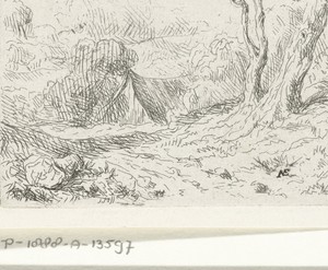 Landschap met twee bomen langs een pad