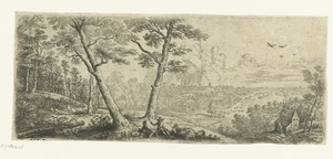 Landschap met twee converserende mannen