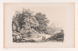 Landschap met twee figuren op een landweg