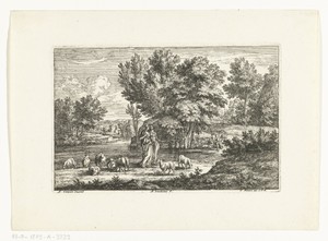 Landschap met twee herderinnen bij een water