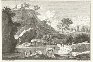Landschap met twee herders en vee bij water