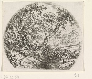 Landschap met twee knielende figuren