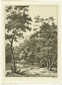 Landschap met twee mannen aan de oever van een rivier