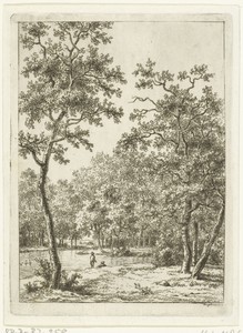 Landschap met twee mannen aan de oever van een rivier