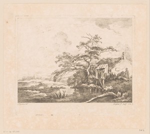 Landschap met twee mannen bij een rivier