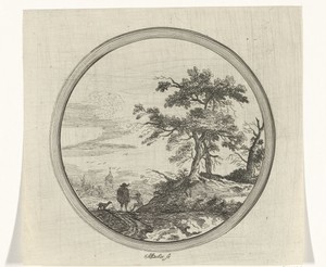 Landschap met twee mannen en een hond