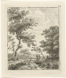 Landschap met twee mannen op een brug