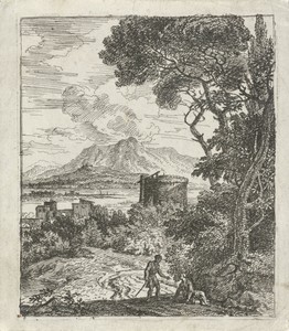 Landschap met twee mannen op een weg