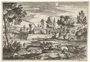 Landschap met twee personen op de voorgrond