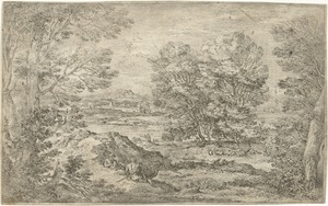 Landschap met twee personen tegenover elkaar zittend