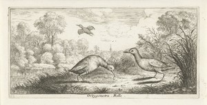 Landschap met twee rallen op een oever