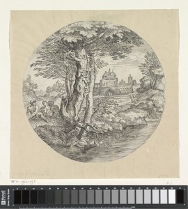 Landschap met twee ruiters die een fort binnengaan