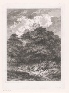 Landschap met twee rustende figuren voor een bos