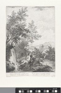 Landschap met twee vrouwen bij een waterval