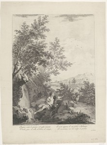 Landschap met twee vrouwen bij een waterval
