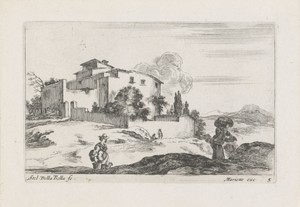 Landschap met twee vrouwen en een huis