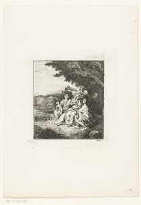 Landschap met twee vrouwen met kind en twee mannen