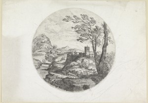 Landschap met twee vrouwen op een brug