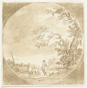 Landschap met twee wandelaars