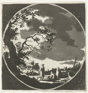 Landschap met twee wandelaars