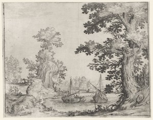 Landschap met twee zeilschepen