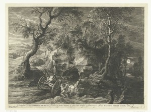 Landschap met vastgelopen wagen
