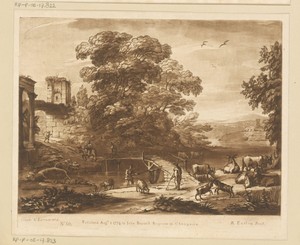 Landschap met vee, visser en vlucht naar Egypte