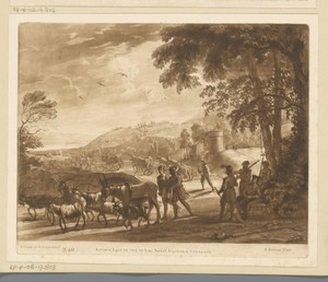 Landschap met veedrijver over een stenen brug