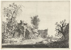 Landschap met vervallen boerderijen