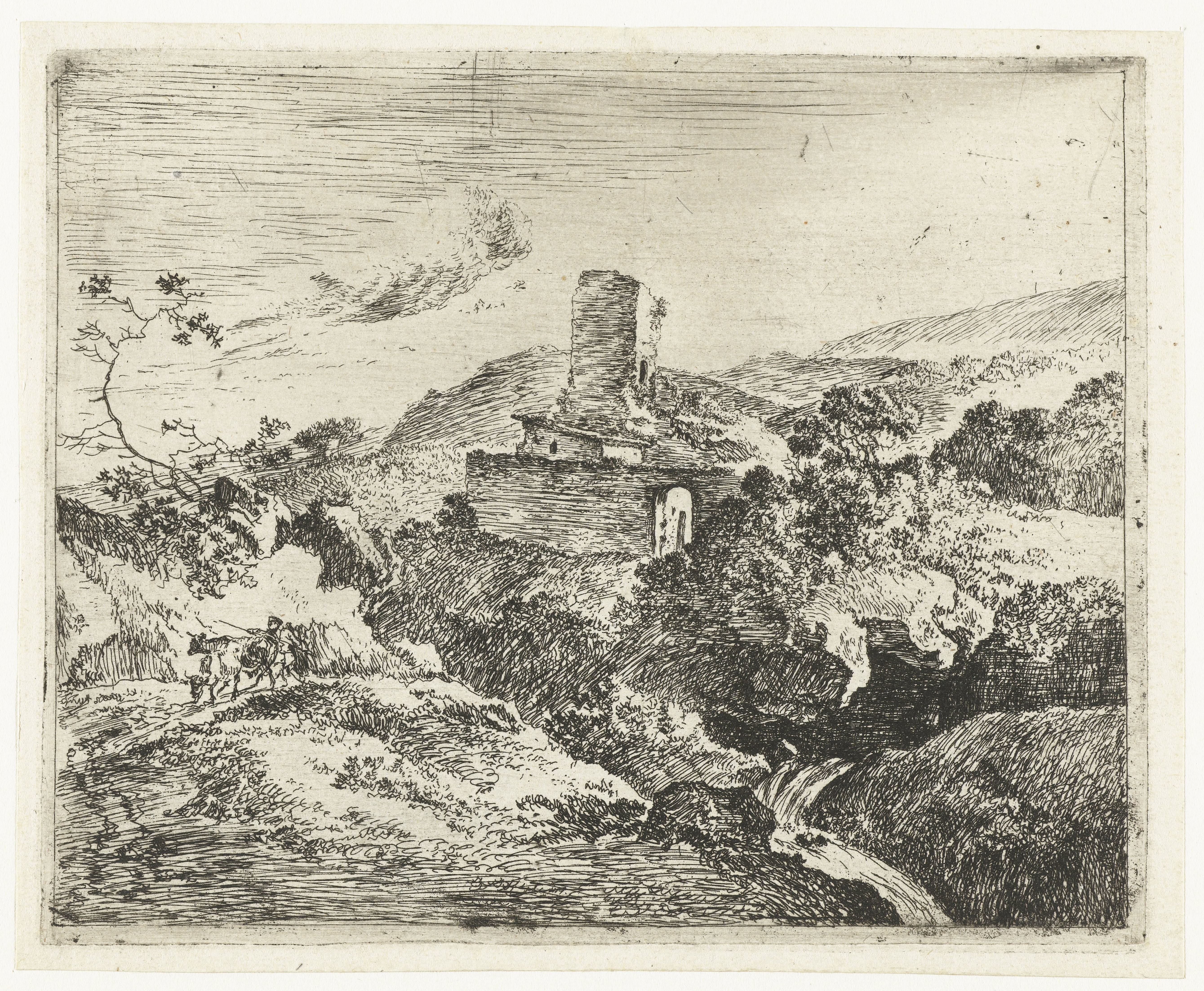 Landschap met vierkante toren by Adam Pijnacker